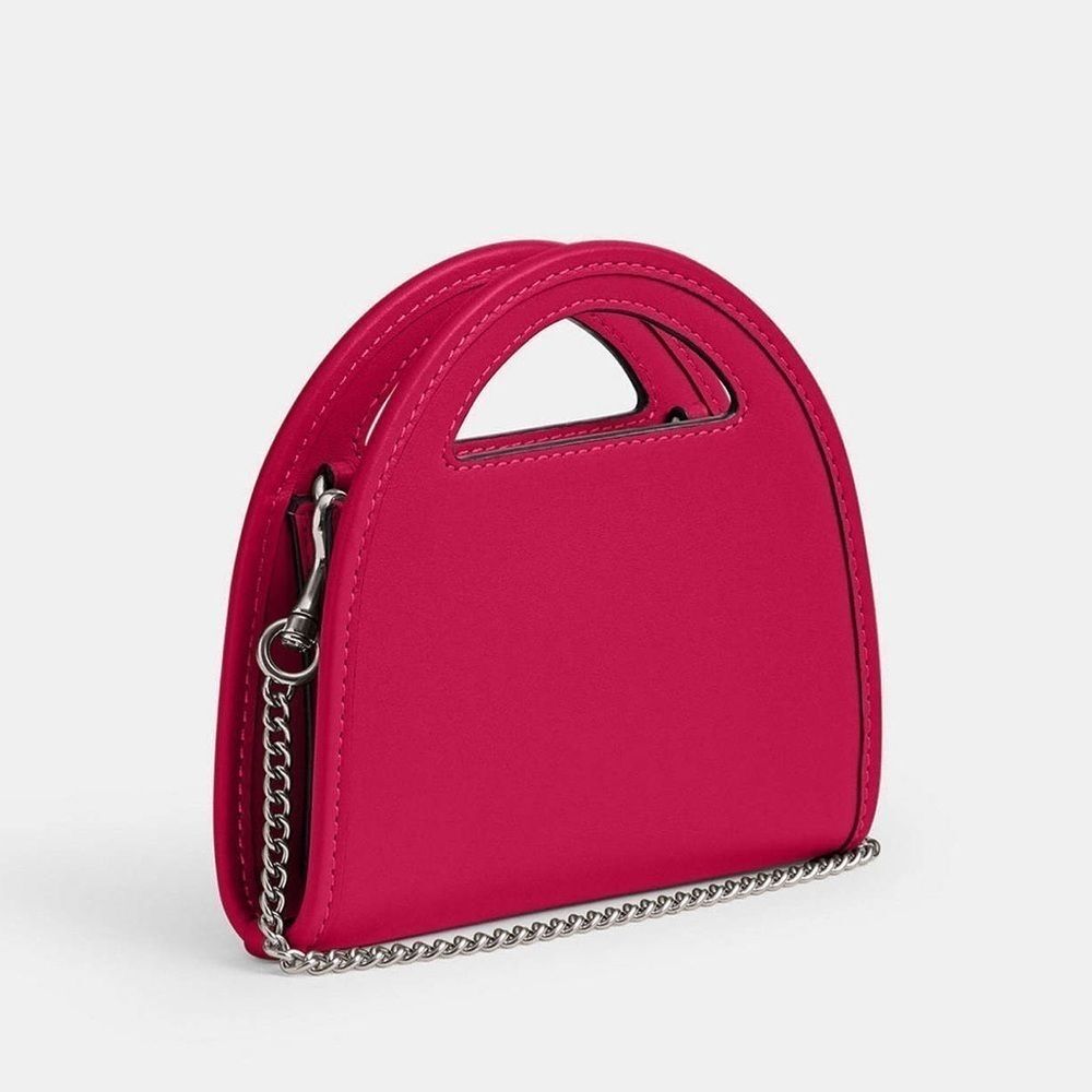 NWT COACH Top Handle Card Case Dragonfruit Pink Chain Leather Crossbody CT879 - Picture 2 of 11